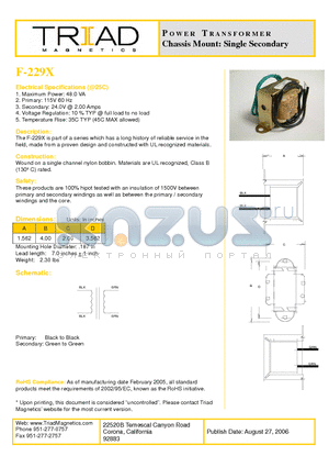 F-229X datasheet - POWER TRANSFORMER