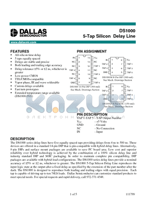 DS1000-125 datasheet - 5-Tap Silicon Delay Line