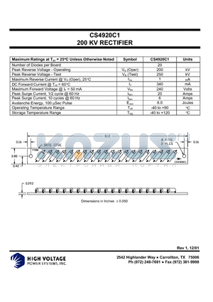 CS4920C1 datasheet - 200 KV RECTIFIER