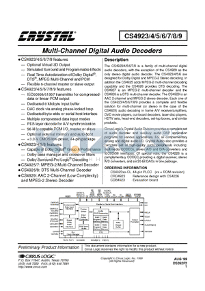 CS4925 datasheet - Multi-Channel Digital Audio Decoders