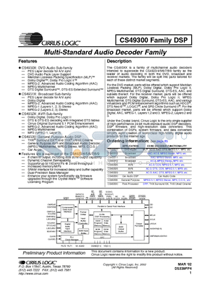 CS49300 datasheet - Multi-Standard Audio Decoder Family