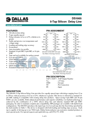 DS1005-200 datasheet - 5-Tap Silicon Delay Line