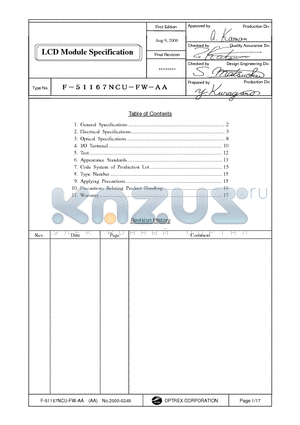 F-51167NCU-FW-AA datasheet - LCD Module Specification