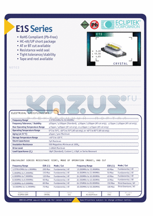 E1SFBS-20000M datasheet - CRYSTAL