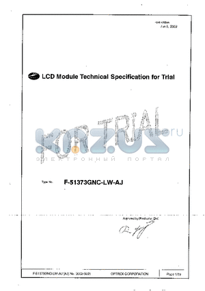 F-51373GNC-LW-AJ datasheet - LCD MODULE TECHNICAL SPECIFICATION FOR TRIAL
