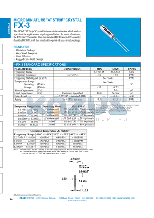 FX-3 datasheet - MICRO MINIATURE AT STRIP CRYSTAL