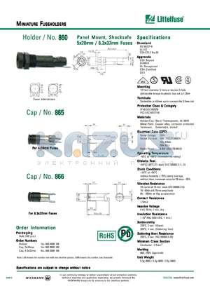 865 datasheet - Panel Mount, Shocksafe 5x20mm / 6.3x32mm Fuses