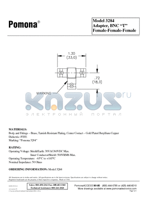 3284 datasheet - Adapter, BNC T Female-Female-Female