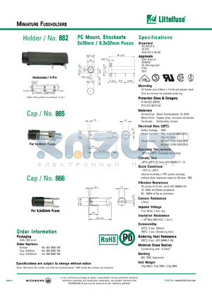 865 datasheet - PC Mount, Shocksafe 5x20mm / 6.3x32mm Fuses