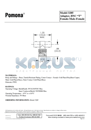 3285 datasheet - Adapter, BNC T Female-Male-Female