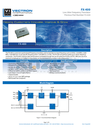 FX-400-EDE-S datasheet - Low Jitter Frequency Translator