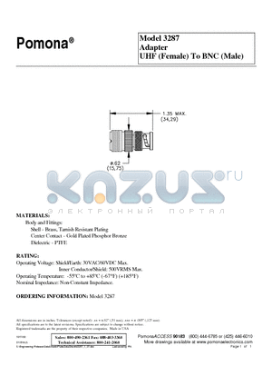 3287 datasheet - Adapter UHF (Female) To BNC (Male)