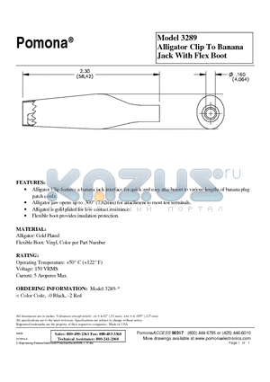 3289 datasheet - Alligator Clip To Banana Jack With Flex Boot