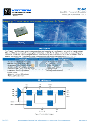 FX-400 datasheet - Low Jitter Frequency Translator