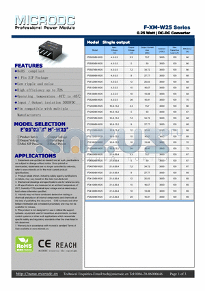F-XM-W25 datasheet - 0.25Watt | DC-DC Converter