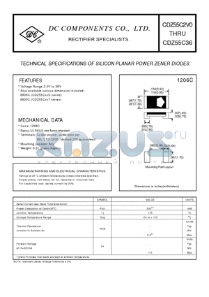 CDZ55C2V0 datasheet - TECHNICAL SPECIFICATIONS OF SILICON PLANAR POWER ZENER DIODES