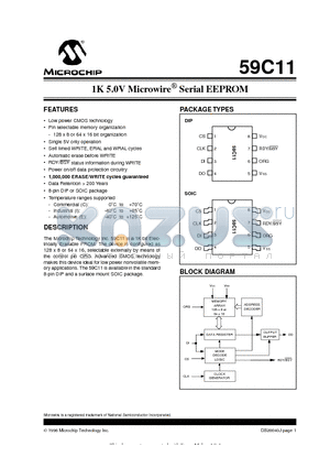 59C11 datasheet - 1K 5.0V Microwire Serial EEPROM