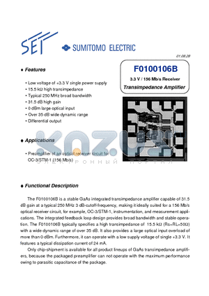 F0100106B datasheet - 3.3 V / 156 Mb/s Receiver Transimpedance Amplifier