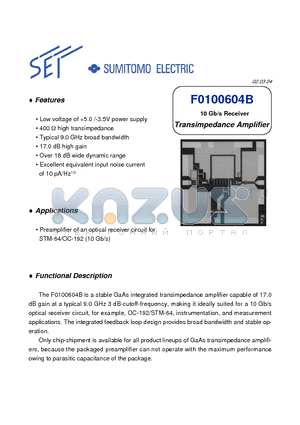 F0100604B datasheet - 10 Gb/s Receiver Transimpedance Amplifier