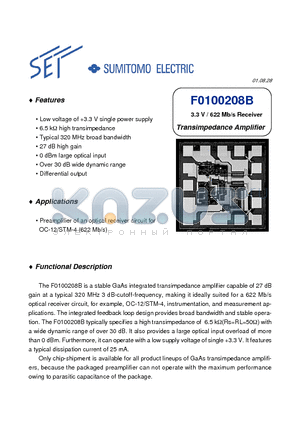 F0100208B datasheet - 3.3 V / 622 Mb/s Receiver Transimpedance Amplifier