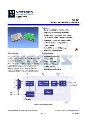FX-424 datasheet - Low Jitter Frequency Translator