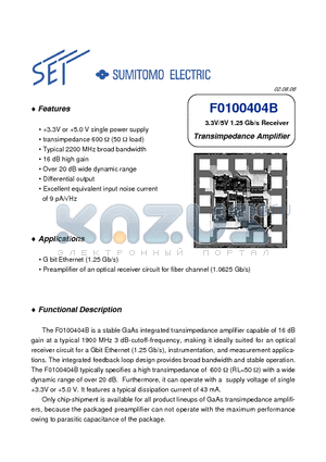 F0100404B datasheet - 3.3V/5V 1.25 Gb/s Receiver Transimpedance Amplifier