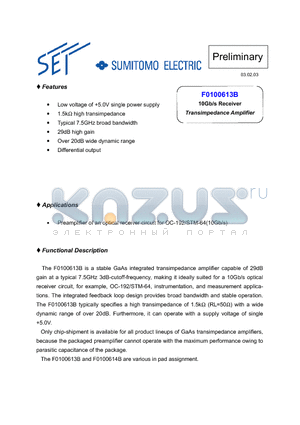 F0100613B datasheet - 10Gb/s Receiver Transimpedance Amplifier