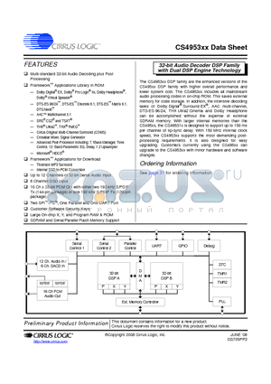 CS495303-DVZ datasheet - 32-bit Audio Decoder DSP Family with Dual DSP Engine Technology