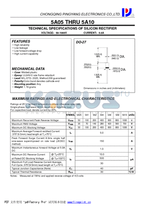 5A05 datasheet - TECHNICAL SPECIFICATIONS OF SILICON RECTIFIER