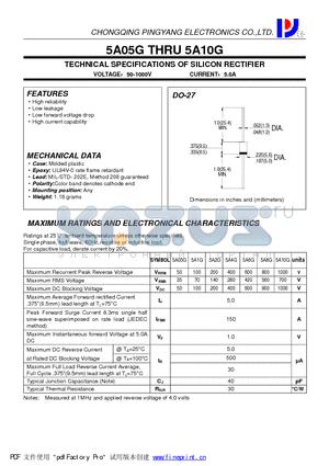 5A05G datasheet - TECHNICAL SPECIFICATIONS OF SILICON RECTIFIER