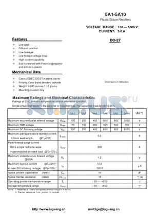 5A1 datasheet - Plastic Silicon Rectifiers