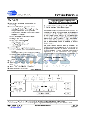 CS495304-DVZR datasheet - Audio Decoder DSP Family with Dual 32-bit DSP Engine Technology