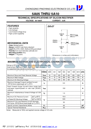 5A10 datasheet - TECHNICAL SPECIFICATIONS OF SILICON RECTIFIER
