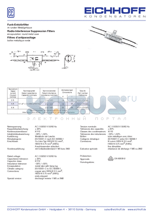 F011-171 datasheet - Funk-Entstrfilter im runden Metallgehuse Radio-Interference Suppression Filters