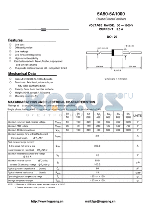 5A1000 datasheet - Plastic Silicon Rectifiers