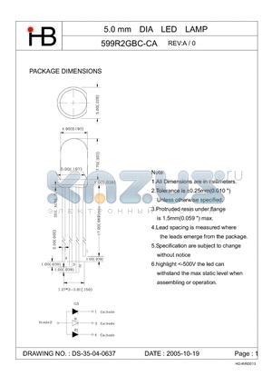 599R2GBC-CA datasheet - 5.0 mm DIA LED LAMP