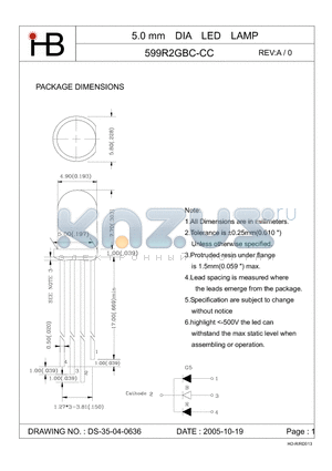 599R2GBC-CC datasheet - 5.0 mm DIA LED LAMP