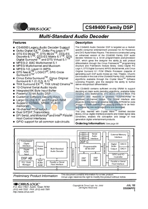 CS494502-CQ datasheet - Multi-Standard Audio Decoder Family