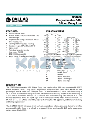 DS1020-200 datasheet - Programmable 8-Bit Silicon Delay Line