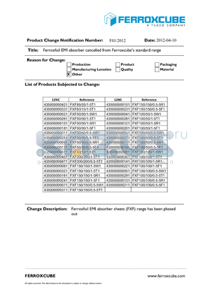 F01_2012 datasheet - Ferroxfoil EMI absorber cancelled from Ferroxcubes standard range