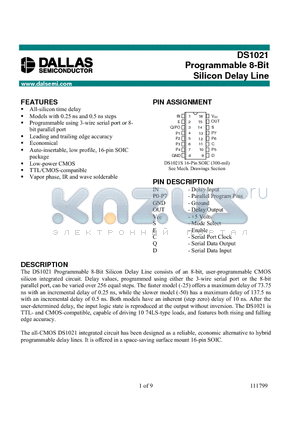 DS1021-25 datasheet - Programmable 8-Bit Silicon Delay Line