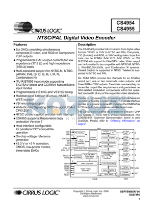 CS4955-CQZ datasheet - NTSC/PAL Digital Video Encoder