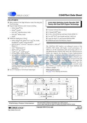 CS497024-CVZ datasheet - 32-bit High Definition Audio Decoder DSP Family