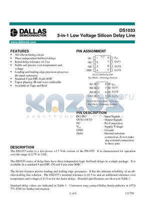 DS1033M-25 datasheet - 3-in-1 Low Voltage Silicon Delay Line