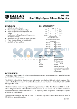 DS1035 datasheet - 3-in-1 High.Speed Silicon Delay Line