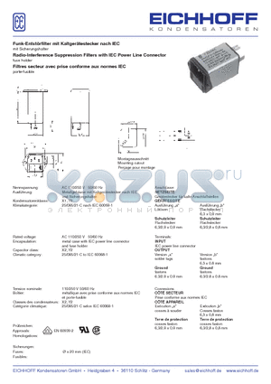 F023-042 datasheet - Funk-Entstrfilter mit Kaltgertestecker nach IEC
