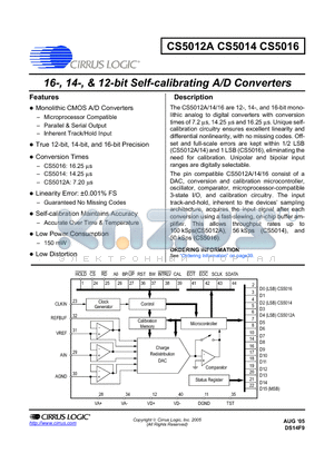 CS5012A datasheet - 16,14 & 12-BIT SELF CALIBRATING A/D CONVERTERS