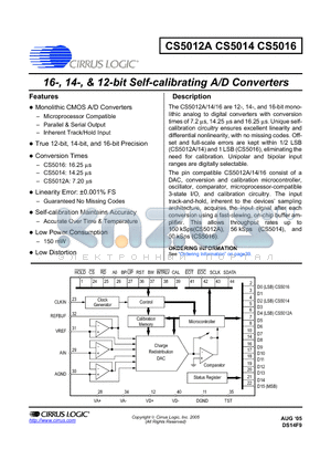 CS5012A-BL7Z datasheet - 16,14 & 12-BIT SELF CALIBRATING A/D CONVERTERS