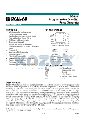 DS1040-200 datasheet - Programmable One-Shot Pulse Generator