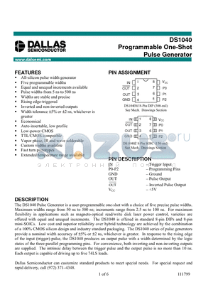 DS1040-B40 datasheet - Programmable One-Shot Pulse Generator
